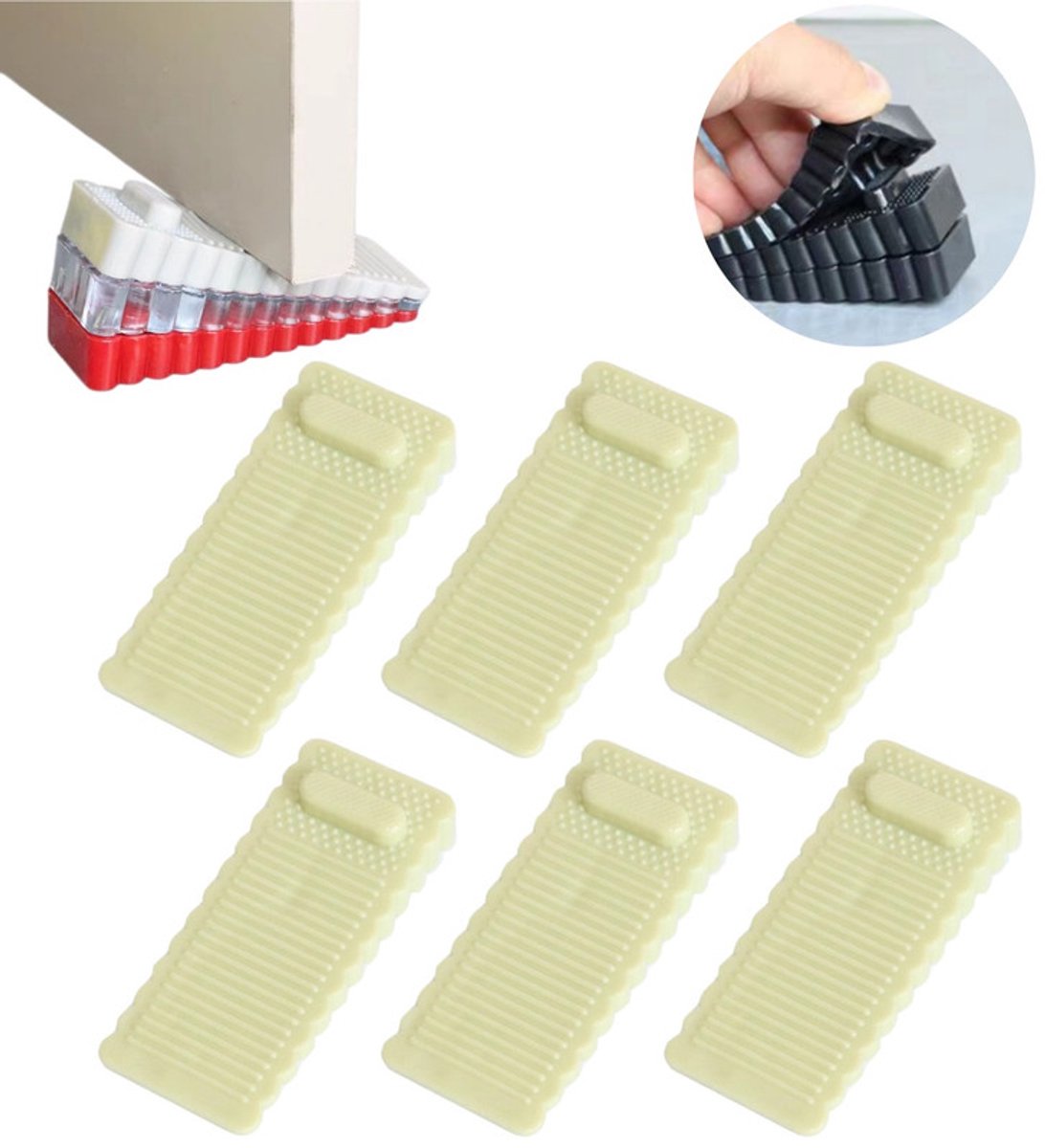 Set van 6 antislip rubberen deurstoppers –9.5*1.4*4cm- Siliconen deurstoppers geschikt voor alle vloertypes – Stapelbare deurwiggen – Voor het vastzetten van deuren in keukens, kantoren, entrees, kelders en meer - stopper - deurstop