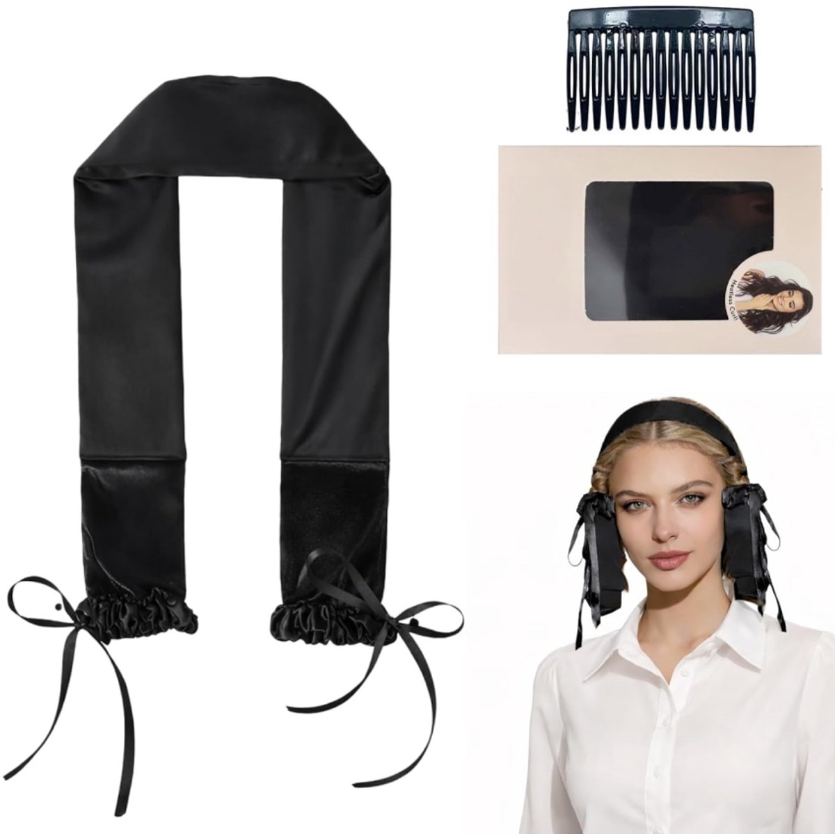 Haarkrulspeld voor 's nachts zonder hitte -Zachte stof zorgt voor veerkrachtige krullen zonder hitte- styling zonder beschadiging van steil haar- comfortabel de hele nacht zonder aan de hoofdhuid te trekken- zwart