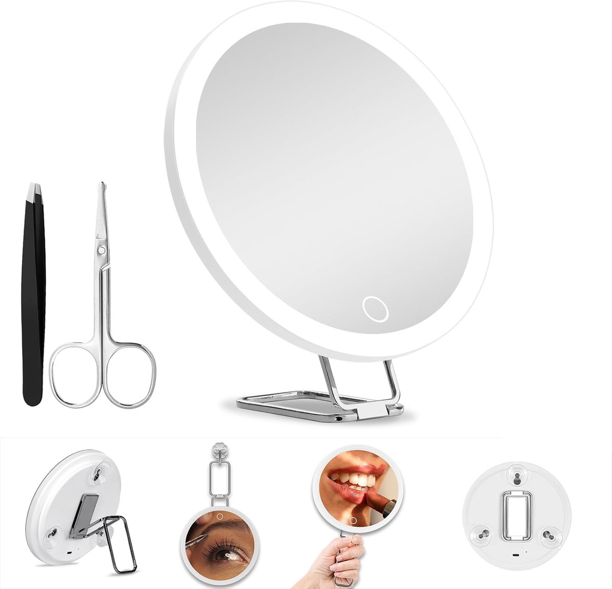 Vergrootspiegel Met 20x Vergroting LED-Verlichting En 3 Kleurtemperaturen - Opklapbaar Handvat Zuignapbevestiging Oplaadbare Batterij (1500 mAh) Dimbaar - Voor Make-Up En Verzorging