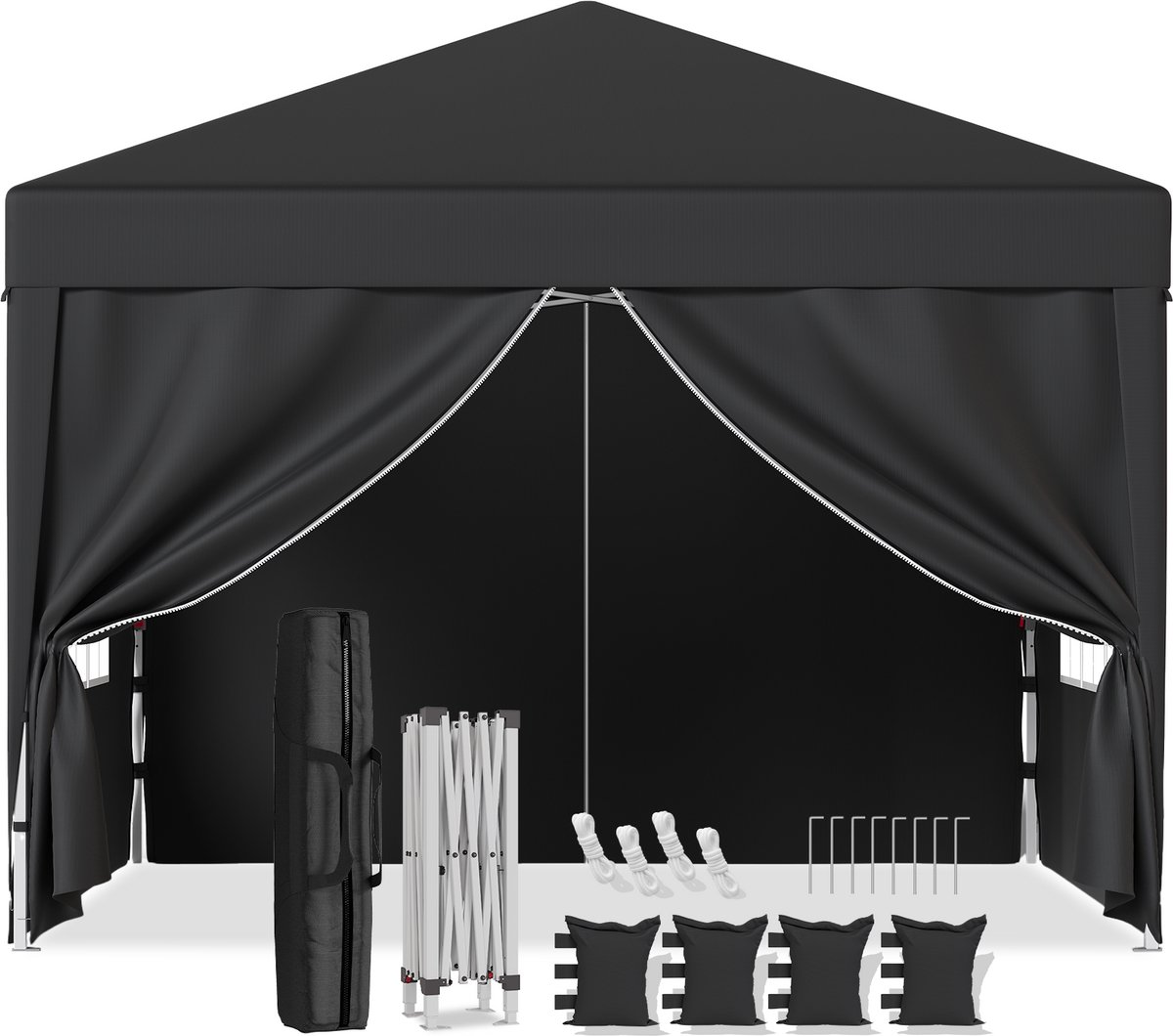 Partytent-Opvouwbaar Tuinpaviljoen 3x3 m met Zijwanden–30 seconden pop-up opzet-Waterdicht & UV-bestendig–opbergtas–Grijs