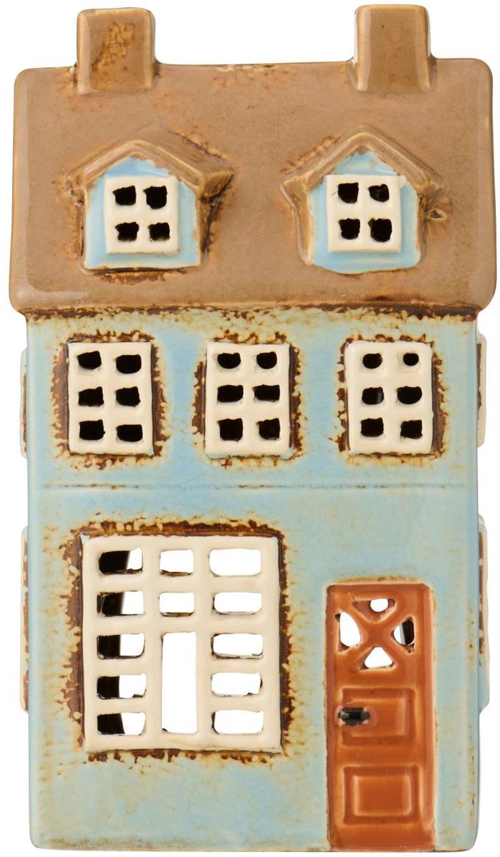 Ib Laursen - Keramieken Huisje - Lichtblauw - Waxinelichthouder - 17.5 cm
