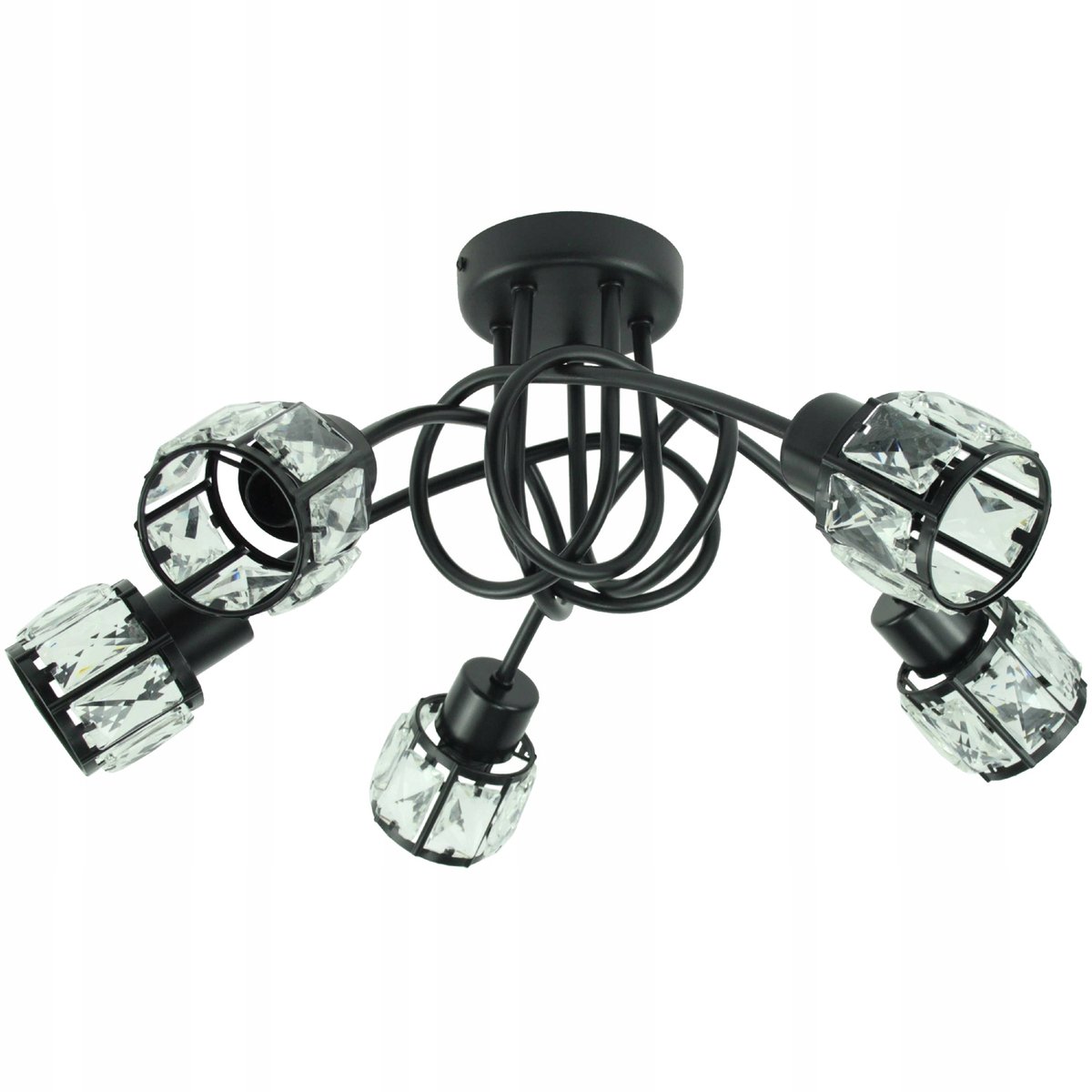 Merkloze Zwarte LED Plafondlamp met Kristallen Lampkappen - 5xE14