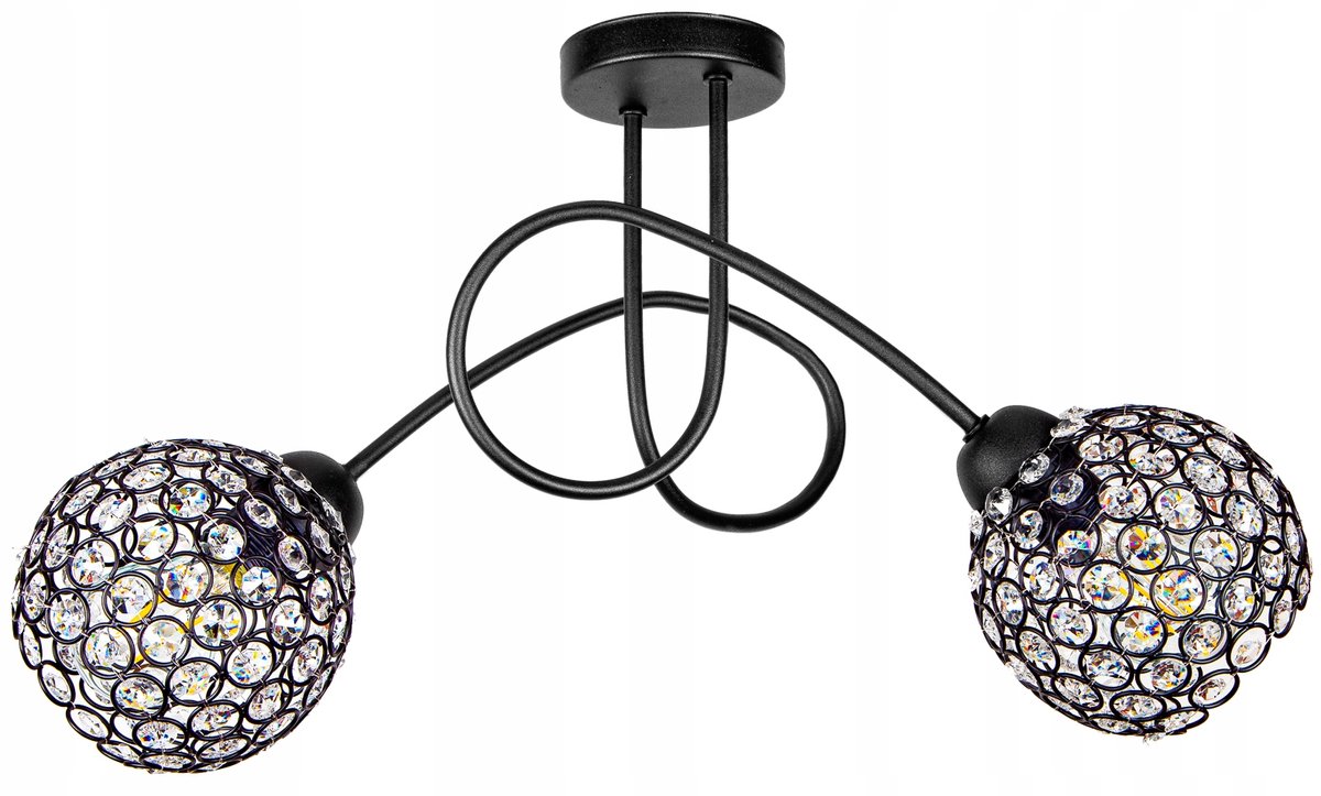 Merkloze Glazen Hanglamp met Kristallen Kappen - Zwart