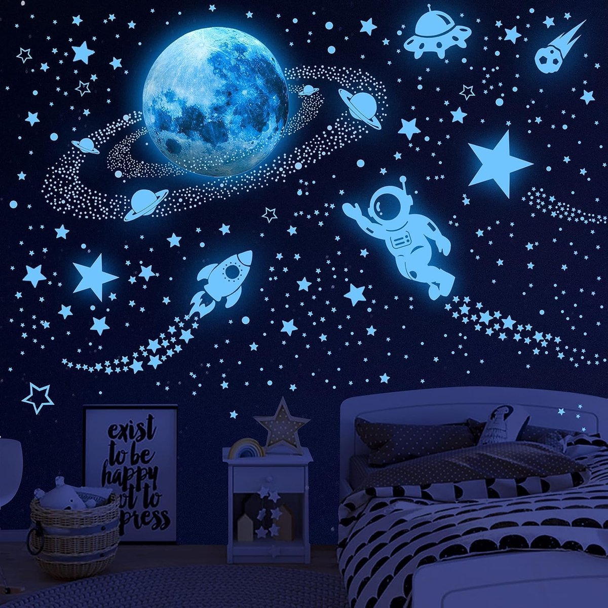 531 Stuks Glow in The Dark Sterren en Planeet Muurstickers - Galaxy Astronaut Raket Ruimtevaartuig Buitenaardse Decoratie - Helder Zonnestelsel voor Kinderen