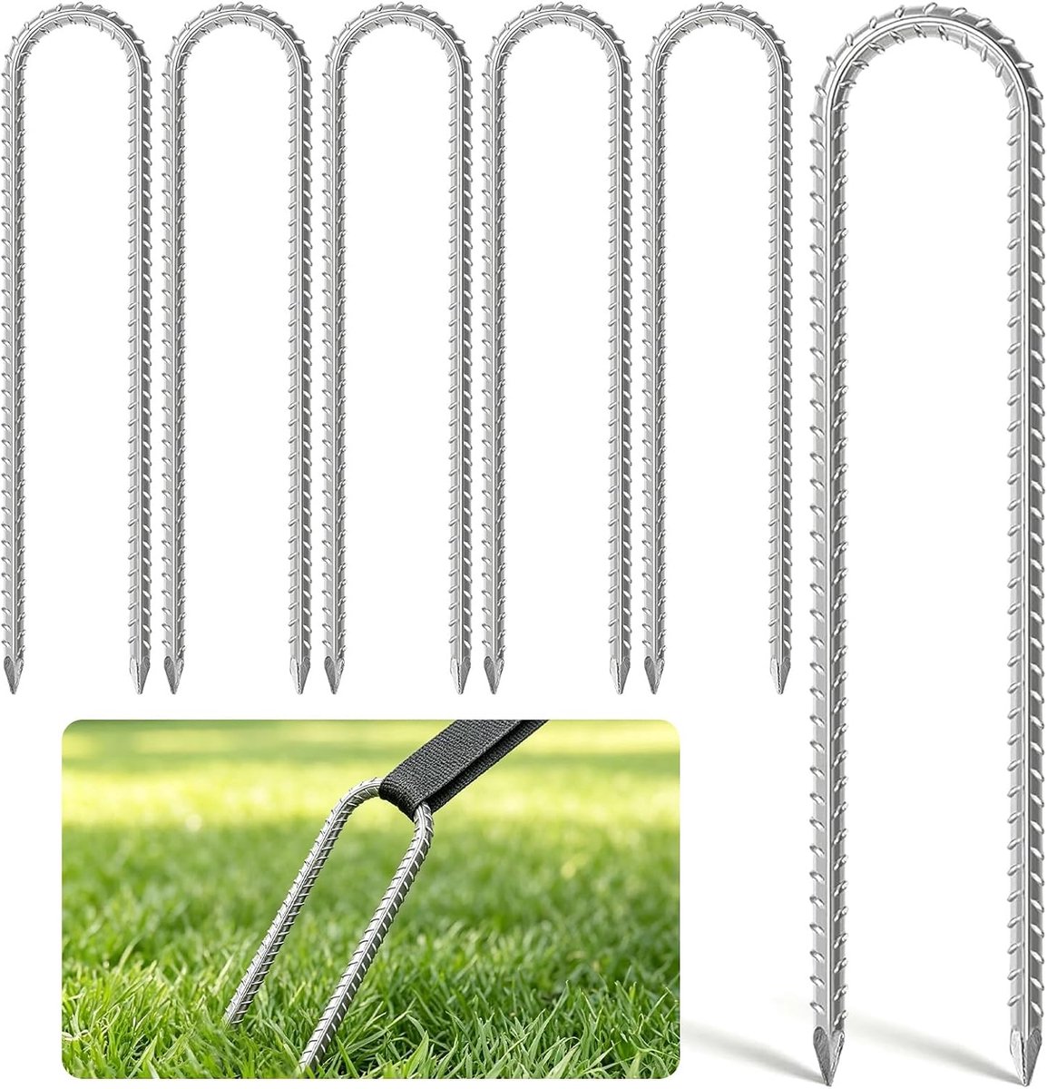 6 stuks 30 cm U-vormige grondpalen, bouwankers met beitelpunt, ideaal voor het bevestigen van hekken, tenten, luifels, schuren en schommels.