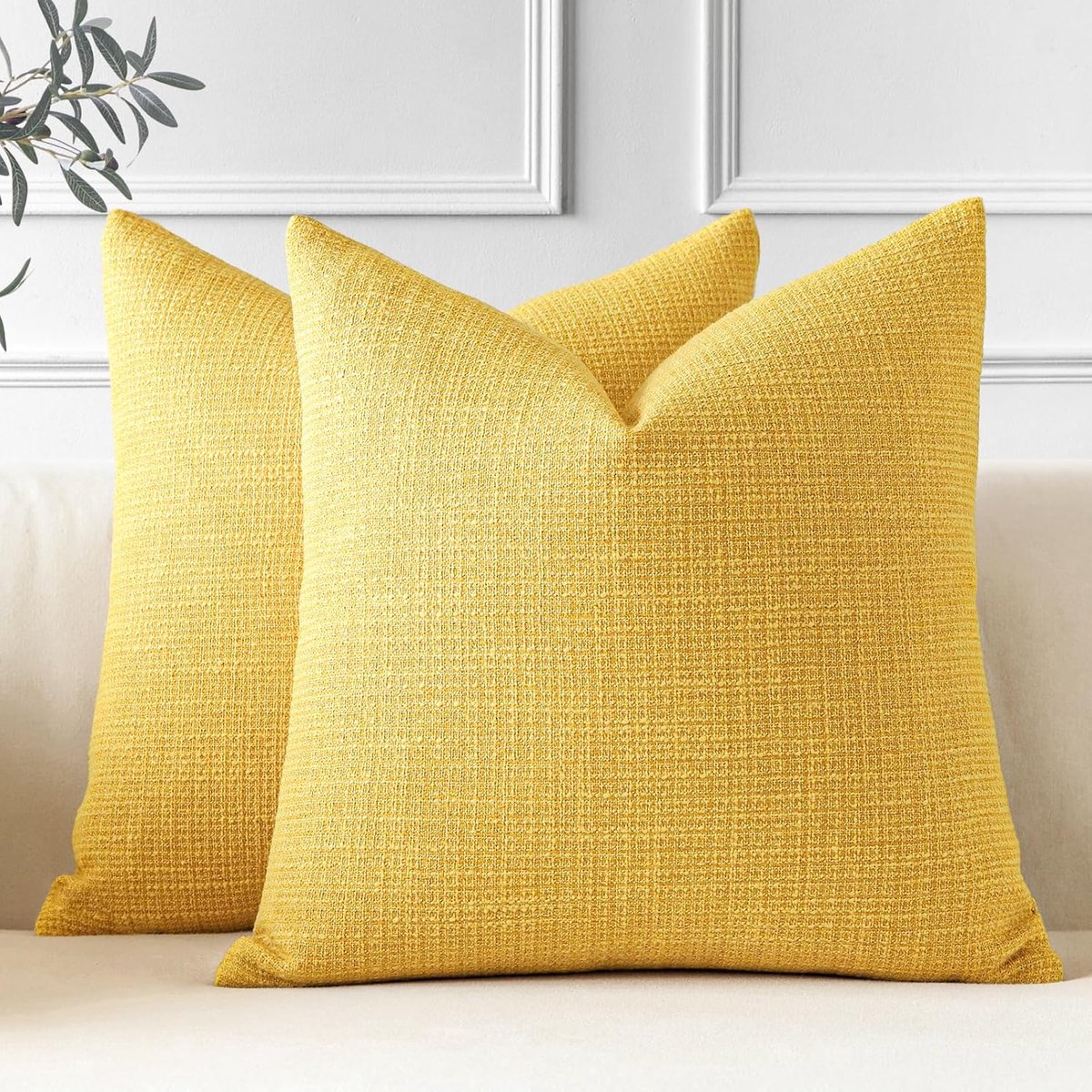 Set van 2 Kussenhoezen 60x60 cm Linnen Geel Kerstmis Decoratieve Sierkussenhoezen 24x24 inch Lendekussenhoes Woonaccessoires Kussenhoezen voor Bank Sofa Woonkamer Bed (Geel)