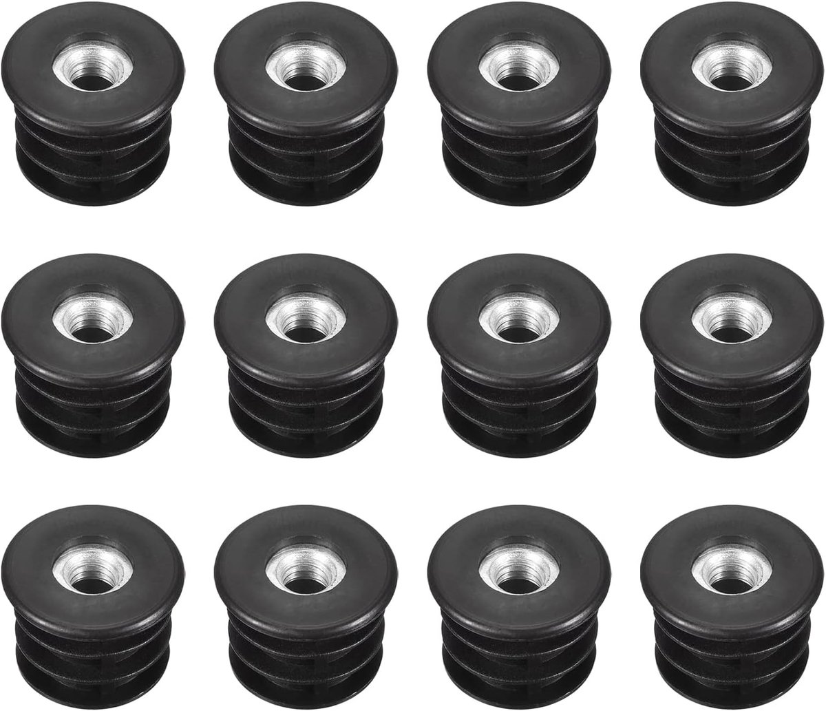 Sourcing map 12 stuks inzetstukken voor ronde buizen met M8-schroefdraad voor 25 mm/0,98 inch AD ronde buizen, zwart, plastic, meubels, beenstoppen