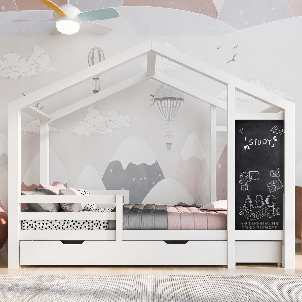 Hoogslaper - 90x200 Cm - Bed - Met Lattenbodem - Met Opbergruimte - USB C - Wit - Zonder Matras