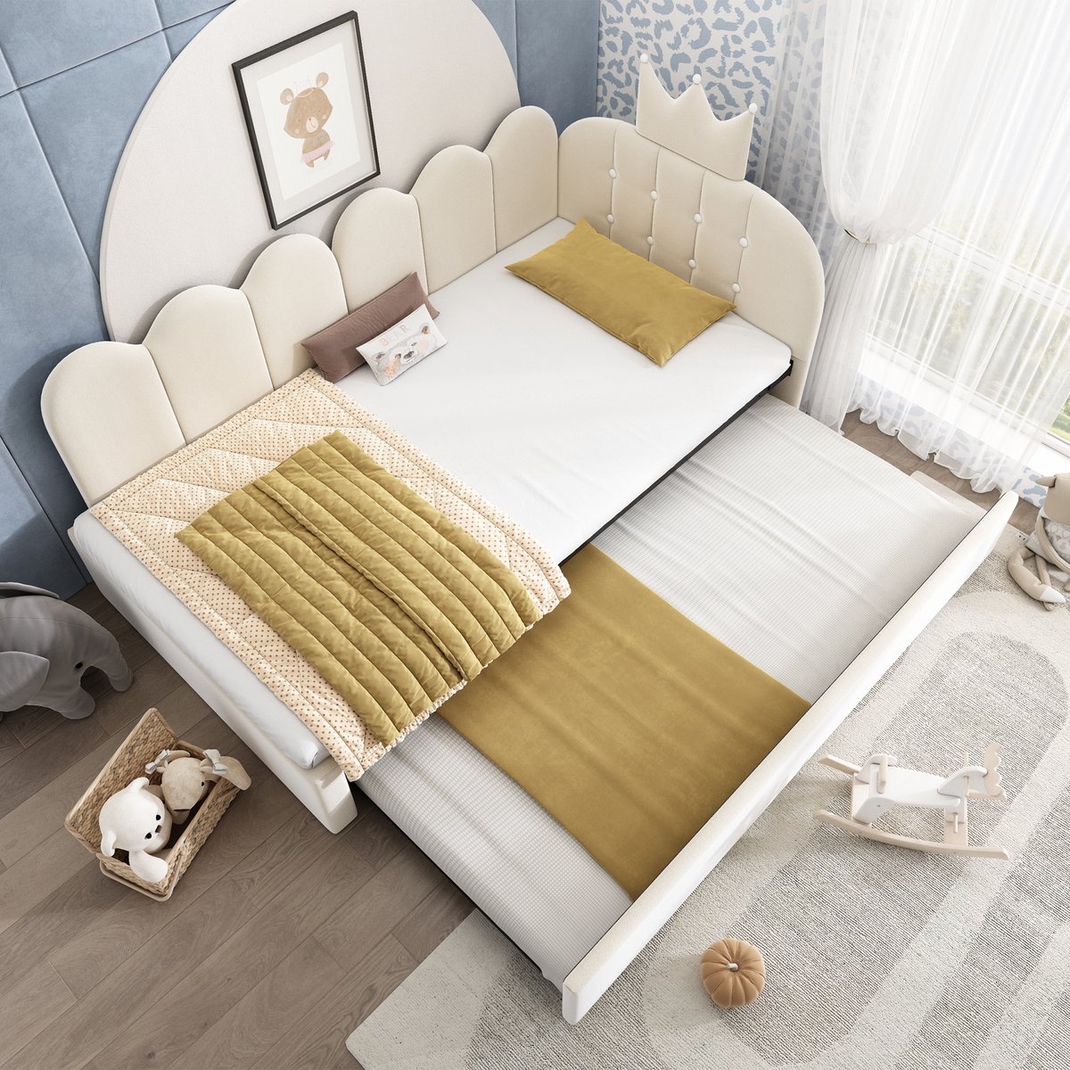 Bedbank - 90x200 Cm - Bed - Met Lattenbodem - Beige - Zonder Matras
