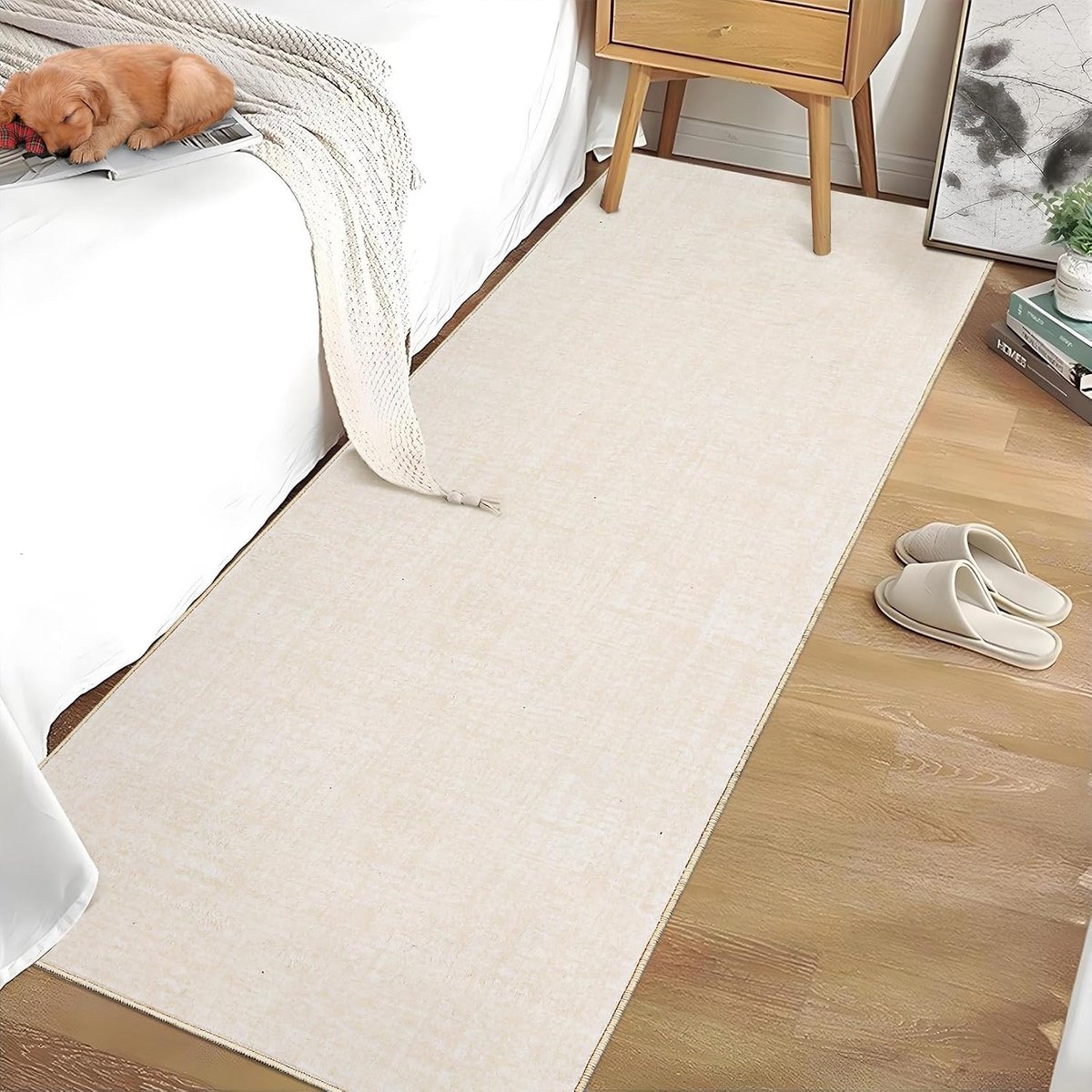 Wasbaar Vloerkleed - Modern Effen Fluweelzacht Antislip Lage Pool - Crème - 60x230 cm