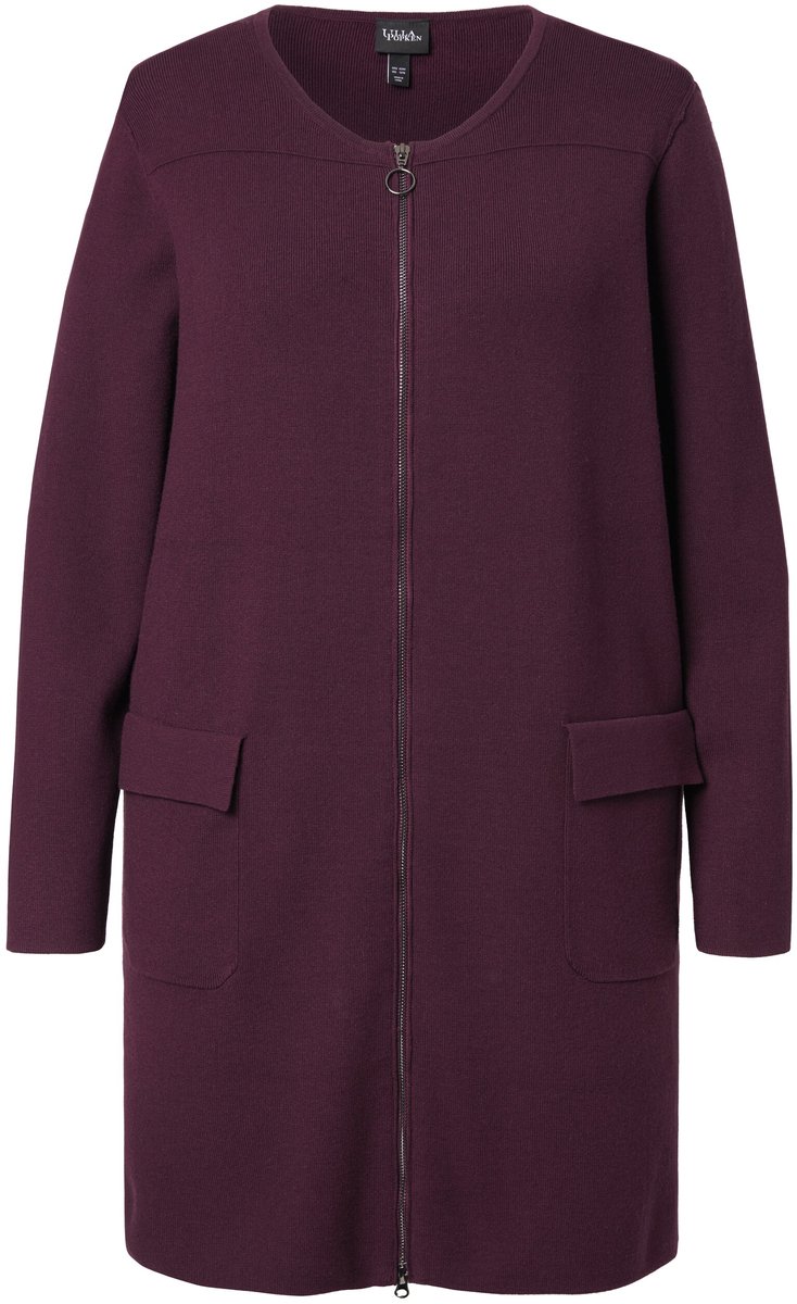 Ulla Popken - Dames - Vest fijn geribbeld ronde hals tweewegrits - Donkerpruim - Maat 58+