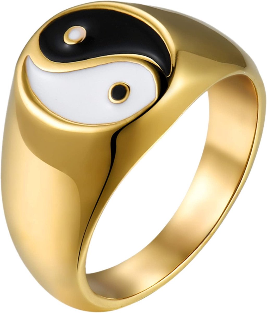 Herenring van roestvrij staal, zegelring met vredesteken Tai Chi Yin Yang zegelring, duimring, bandring, punk, hippie-ringen, biker voor dames, uniseks, zilver, goud, Roestvrij staal