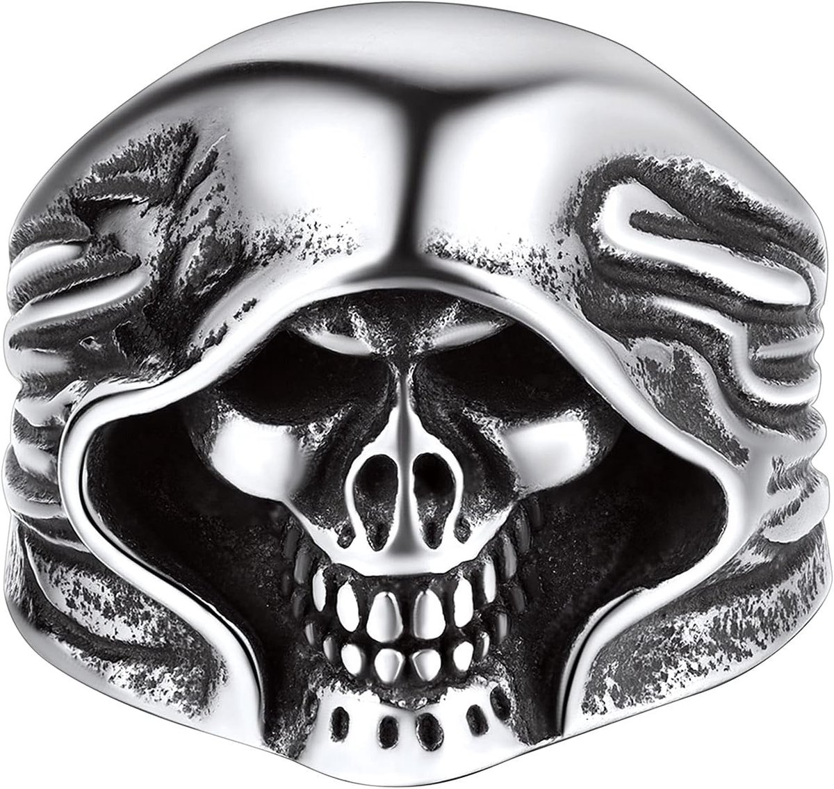 Schedelring voor heren, goud/zwart/roestvrij staal, maat 54-71,5, gothic biker vintage punk-ring, cadeau voor rockfans, mannen, jongens, tieners