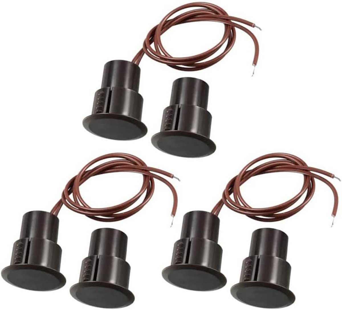 3sets Bruine Ijzeren Deur Verzonken Bedraad Veiligheidsraam Deurcontactsensor Alarmmagnetische Reed-schakelaar, Magneet Near-Connect Circuit, Magnet Away-Break Circuit