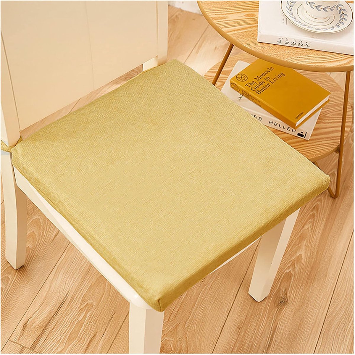 Comfortabele stoelkussens, Eetkamerstoel Kussen Zitkussens Met Stropdassen Verwijderbaar, Zitkussens voor Eetstoelen, Woonkamer, Keuken, Tuin, Kantoor, meerdere kleuren-Citroen geel 45x45x4cm (