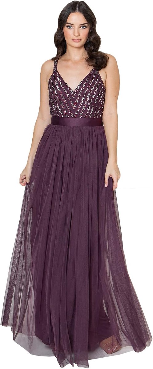 Deluxe Maya Mouwloze gestreepte maxi-jurk dames Galajurk