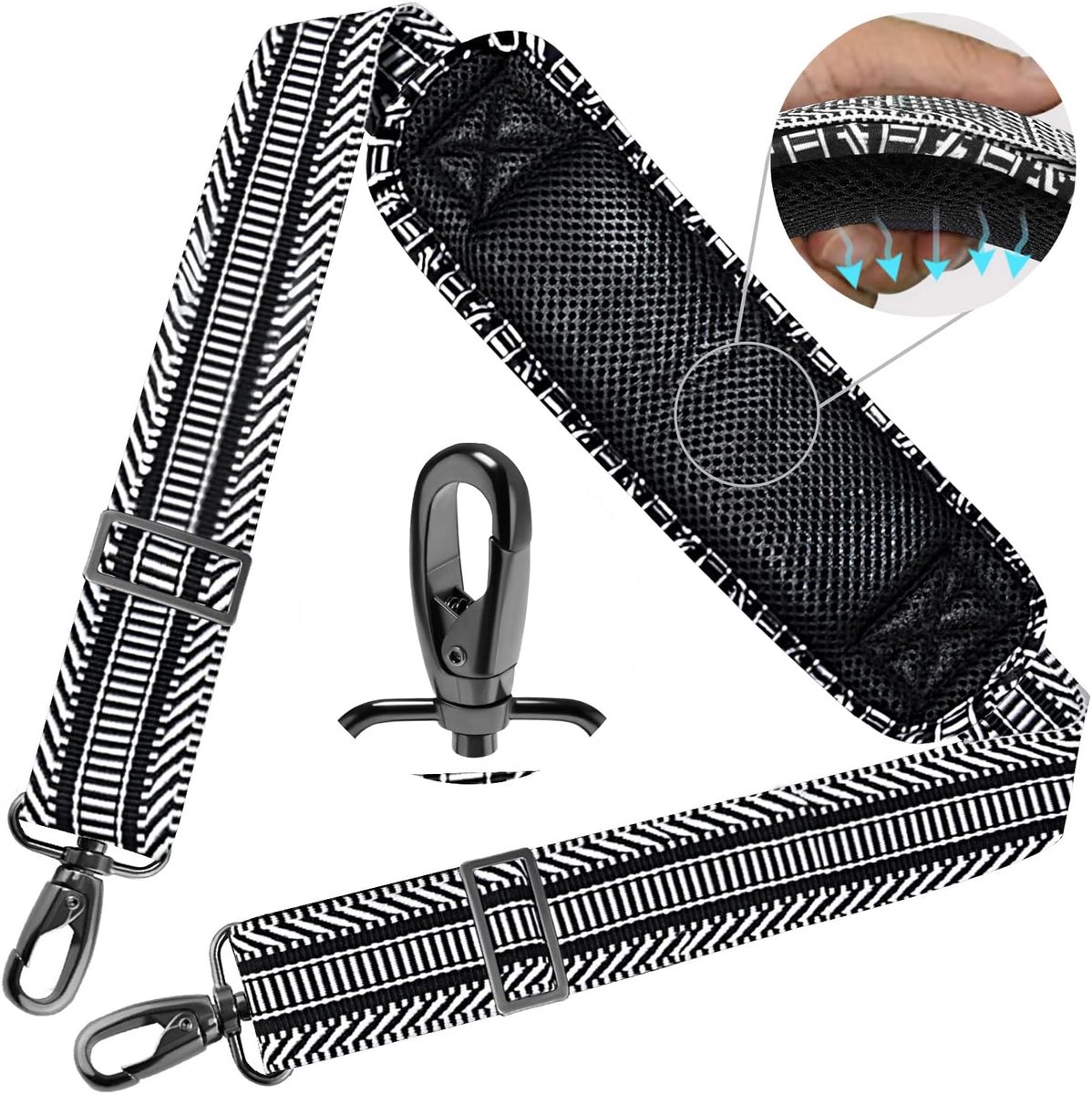 78" Universele Schouderriem met Ultradikke Vaste Gewatteerde en Dubbele Balansgespen voor Aktetas, Reistas, Sporttassen, Laptoptas, Crossbody-tas enz, Zwart wit