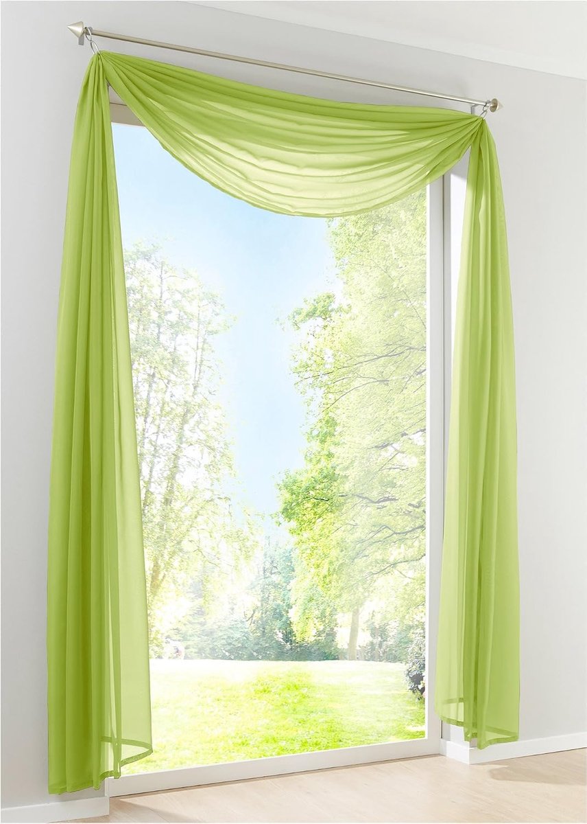Transparante vrije hand boog effen dwarsbehang woonkamer gordijn gordijnen (BxH 140x300, groen) 1 stuk
