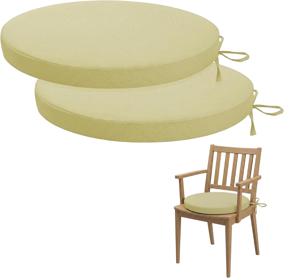 Rond stoelkussen voor buiten, 2 stuks, 40 x 40 cm, waterdicht zitkussen voor buiten, kleurechte terrasstoelkussens met banden, terrasmeubel (beige)