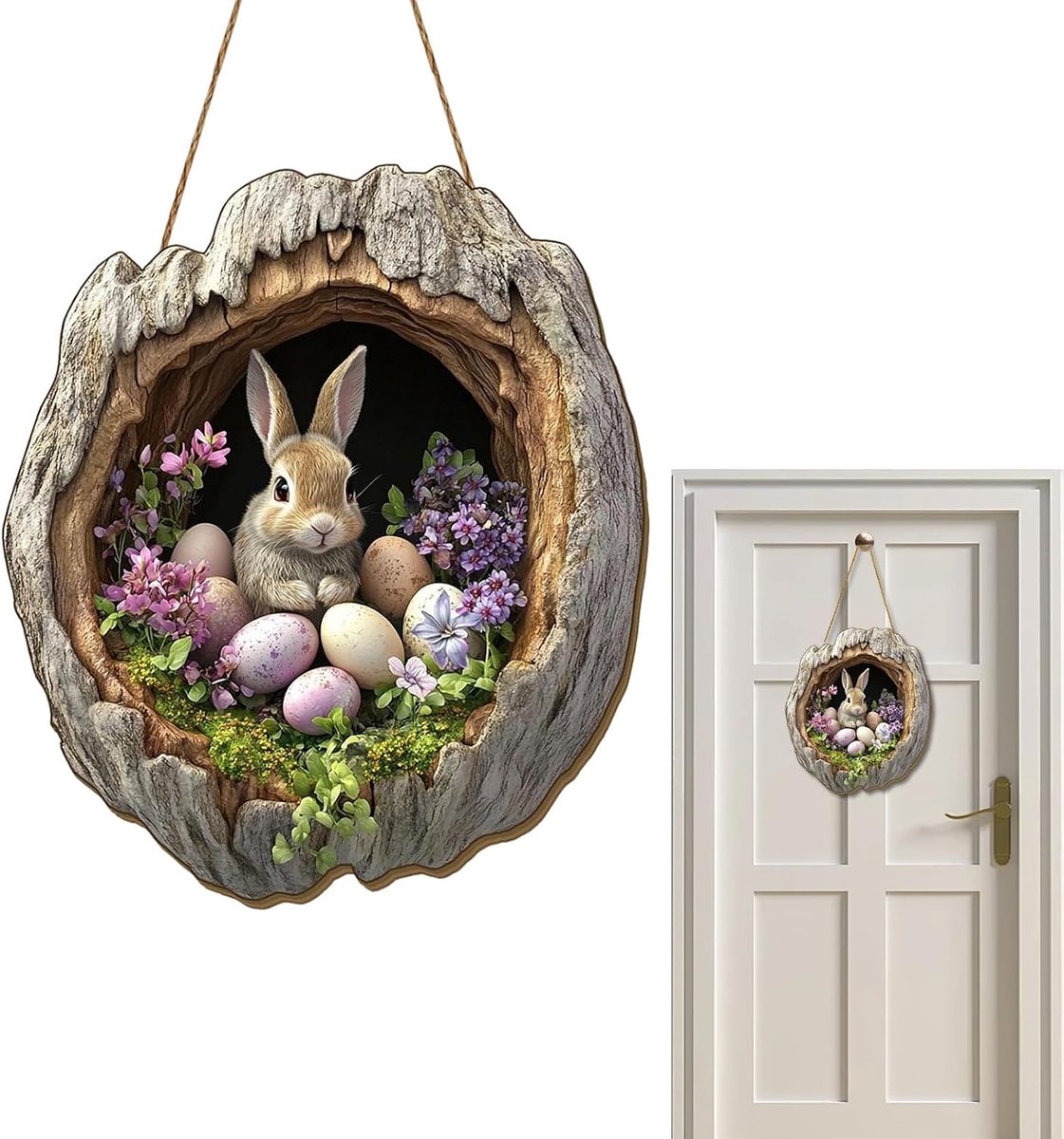 Deurbord 2D gemaakt van hout, 30cm Paasdecoratie om op te hangen, kleurrijke deurdecoratie lente, Paasdecoratie toegangsdeur, deurdecoratie welkom voor voordeuren, muren, ramen