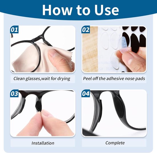 Neuspads voor bril, antislip, siliconen, D-vorm, zelfklevend, antislip, dunne neuspads voor bril, zonnebril, 30 paar - zwart en wit — afbeelding 5