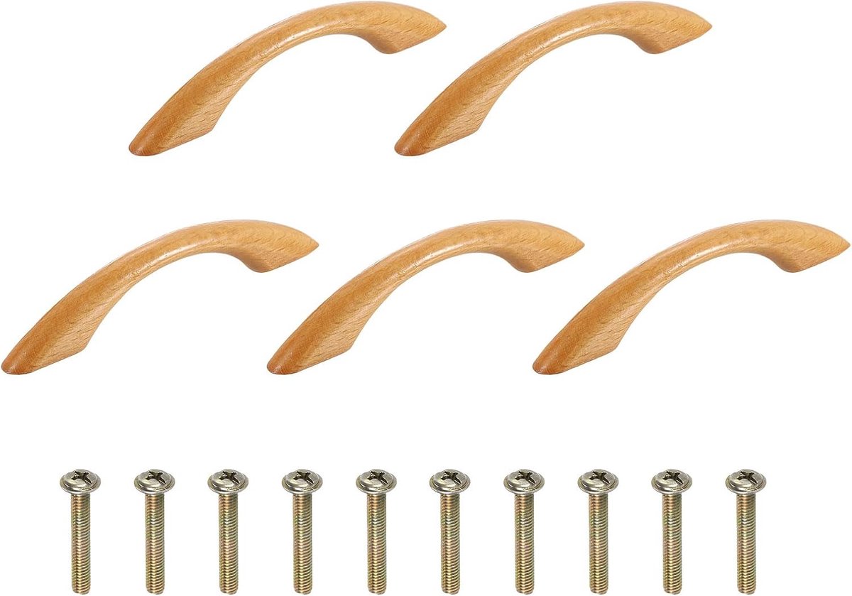 5 stuks houten ladegrepen, 96 mm, gatafstand, brugvormig, beukenhout, ladeknoppen voor keukenkasten, commodes, meubels
