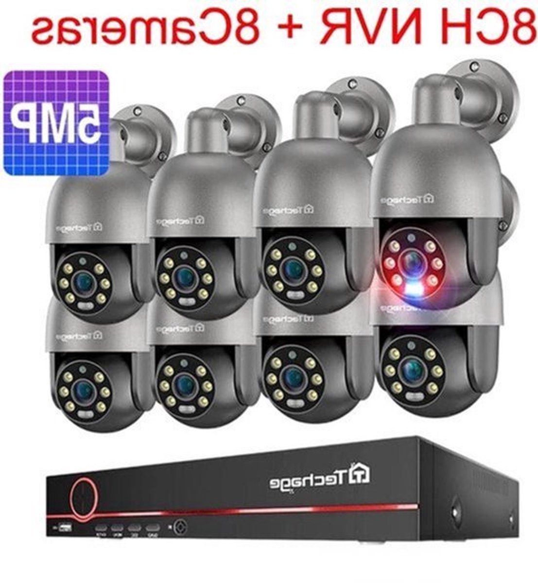 Beveiligingscamera – Camerabewaking – Buitencamera – IP Camera – Surveillance Systeem – 8 Kanaals NVR – PTZ Besturing – AI Bewegingsdetectie – Tweeweg Audio