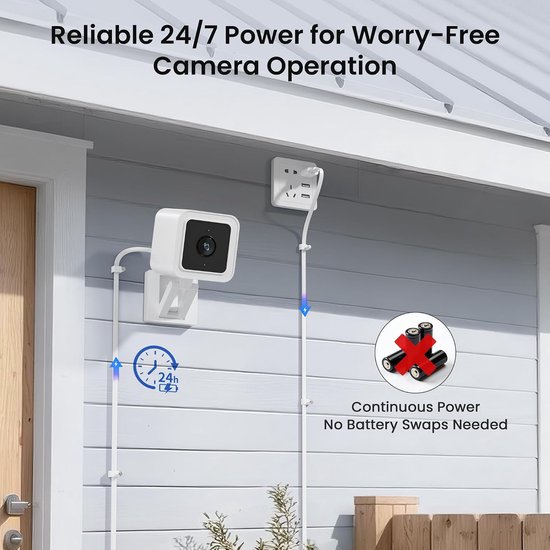 Platte USBA naar Micro USB Verlengkabel 6M 2Stuks,Voedingskabel,Wit - Kabel voor Beveiligingscamera's,Compatibel met Blink Mini/XT2/Outdoor 3,Wyze Cam v4/Pan v2/OG,YI Home,Ring,Arlo Q,eufy,EZVIZ — afbeelding 5