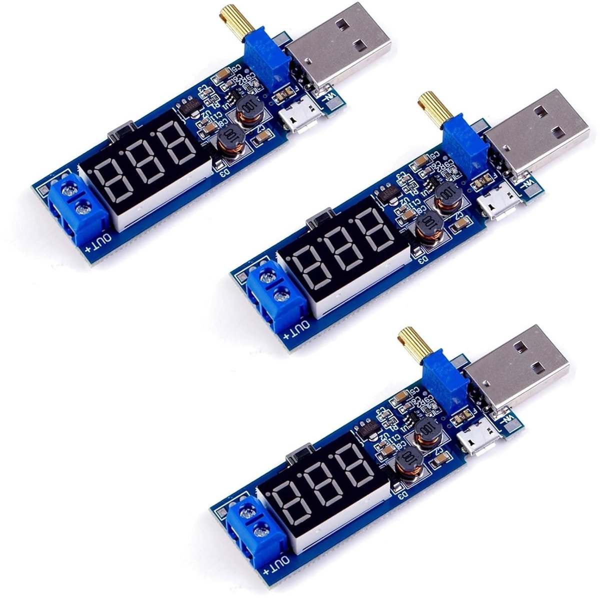 3 stuks DC-DC Step Up Down Power Supply Module, USB 5 V tot 3,3 V/9 V 12 V 24 V Boost Buck Converter Module Instelbare Spanningsomvormer, Step Up Converter