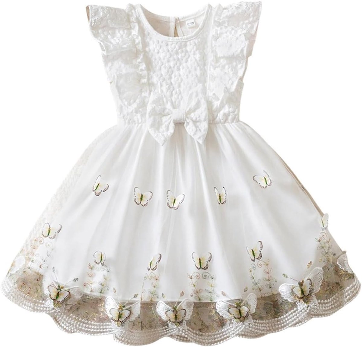 Babyjurk, tule jurk, prinsessenjurk, feestelijke jurk met vleugelmouwen, 3D, vlinderborduurwerk, zomerjurk, bloemenmeisjes, partyjurk, 9 maanden - 3 jaar