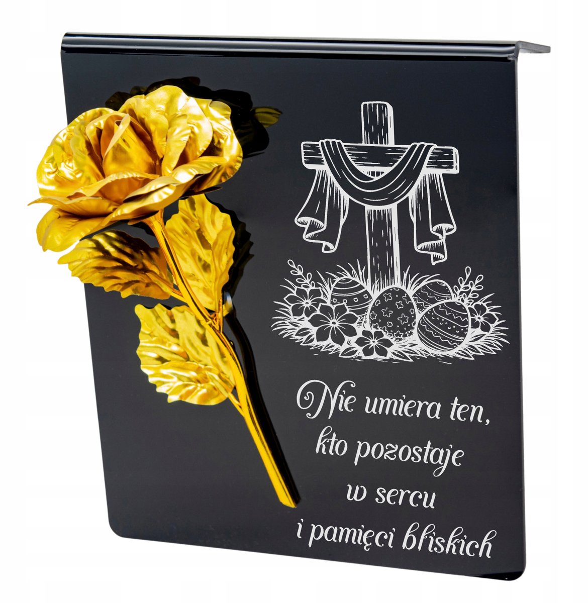 Merkloos Grafdecoratie Paas Znicz met Kruis en Gouden Roos