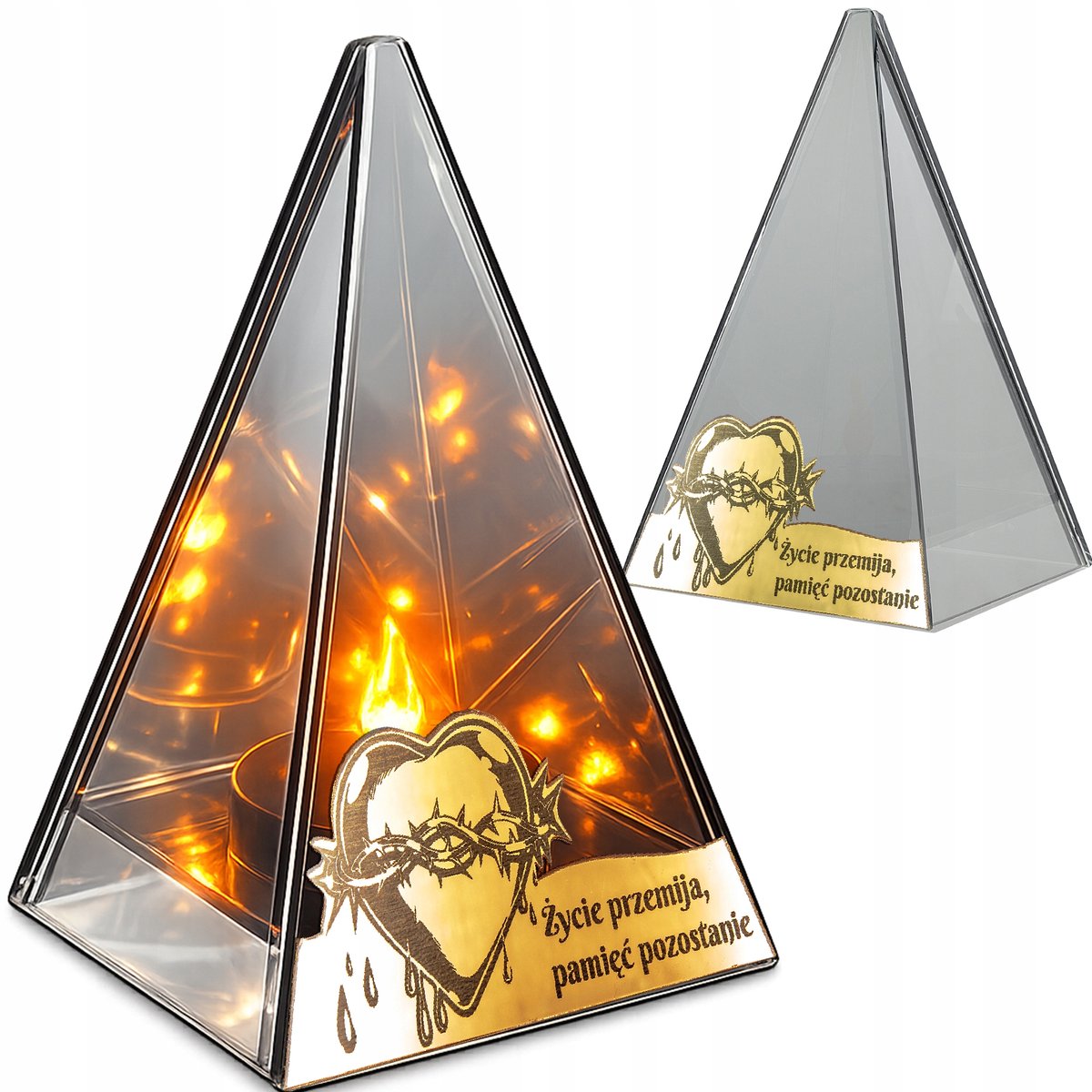 LED Graf Lampion met Vlam Effect - Glazen Graflicht Goud Hart