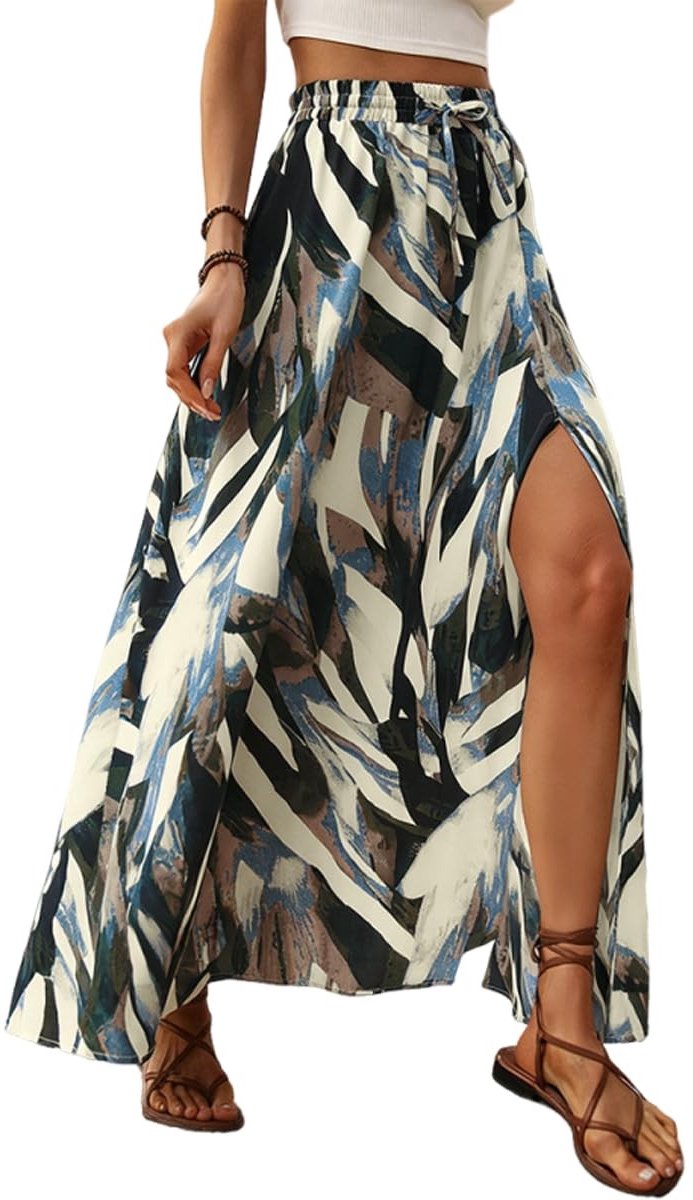 SolidKeus - Dames Lange A-Lijn Maxi Rok met Hoge Taille