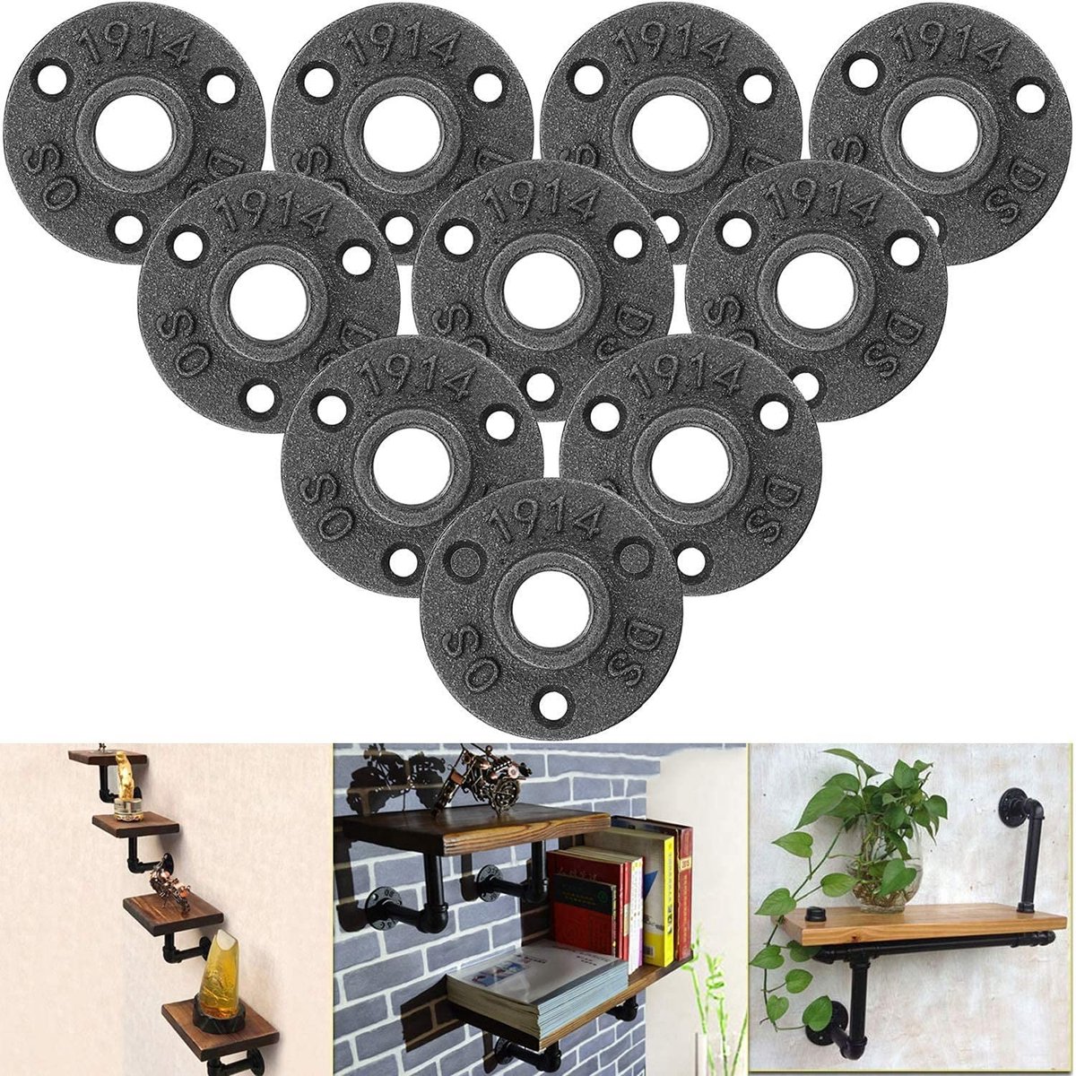 SolidKeus - Set van 10 Geverfde Gietijzeren Vloerflenzen 1/2 Inch