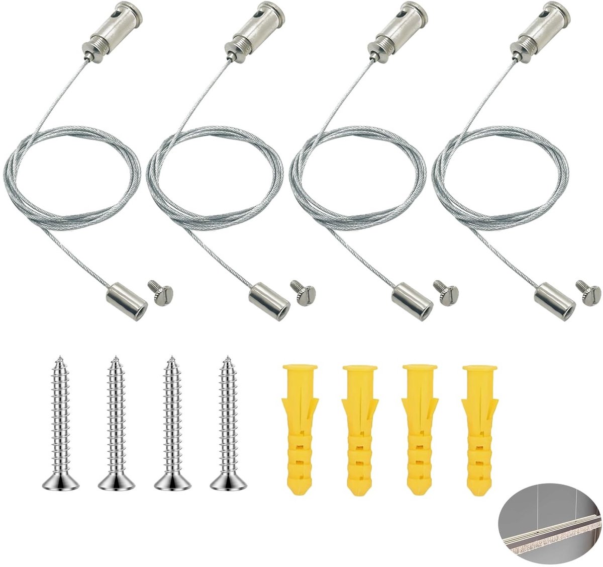 Verstelbare Kabel Hangers voor LED Panelen - Set van 4 met Stalen Kabel en Plafondmontage voor Hanglampen, Pendelverlichting en Foto's - Ideaal voor Thuis en Kantoor