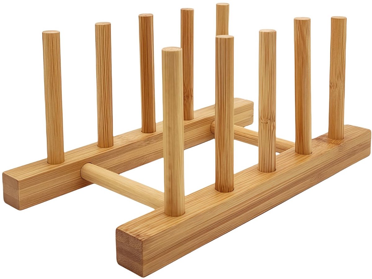 SolidKeus - Bamboo Plate Rack voor Keuken met 4 Slots