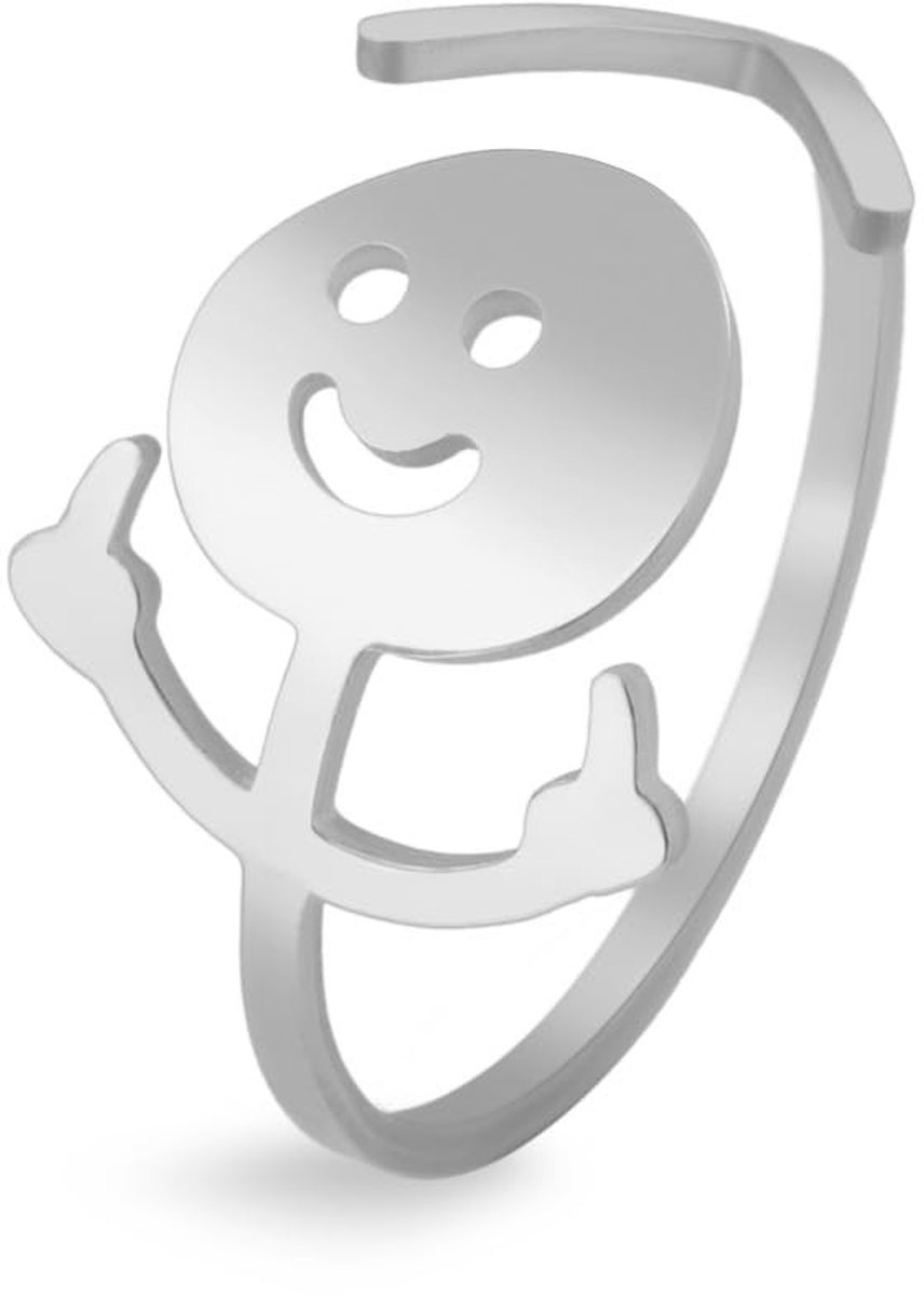 SolidKeus - Smiley Face Ring met Sign Language voor Vrouwen en Mannen