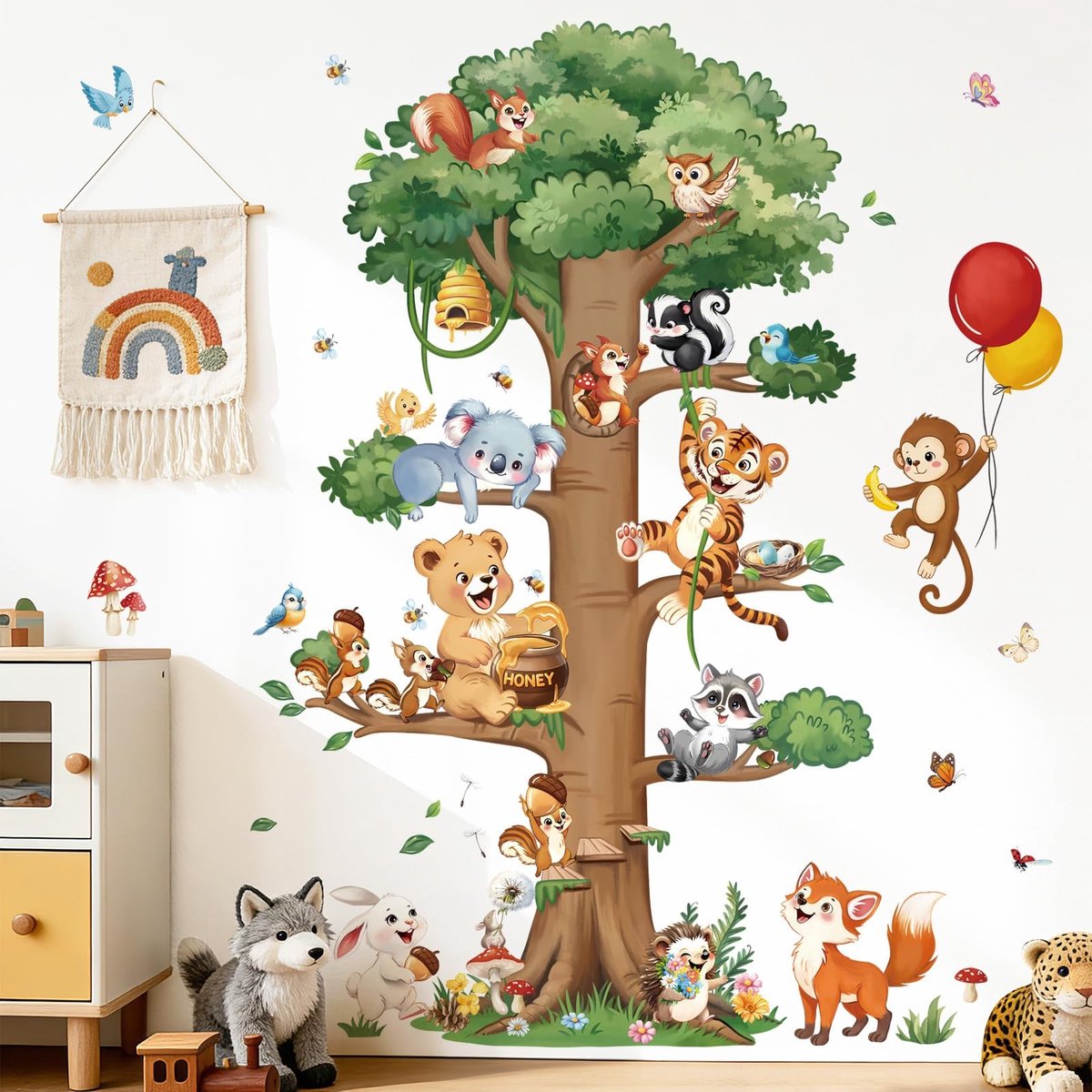 SolidKeus - Muurstickers van Bosdieren en Bomen voor Baby- en Kinderkamers