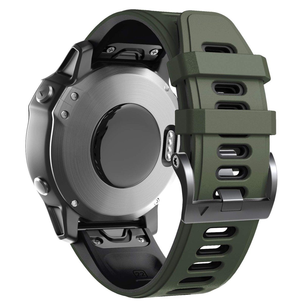 SolidKeus - 22mm Silicone Vervangband voor Fenix 7/6 Pro in Legergroen/Zwart