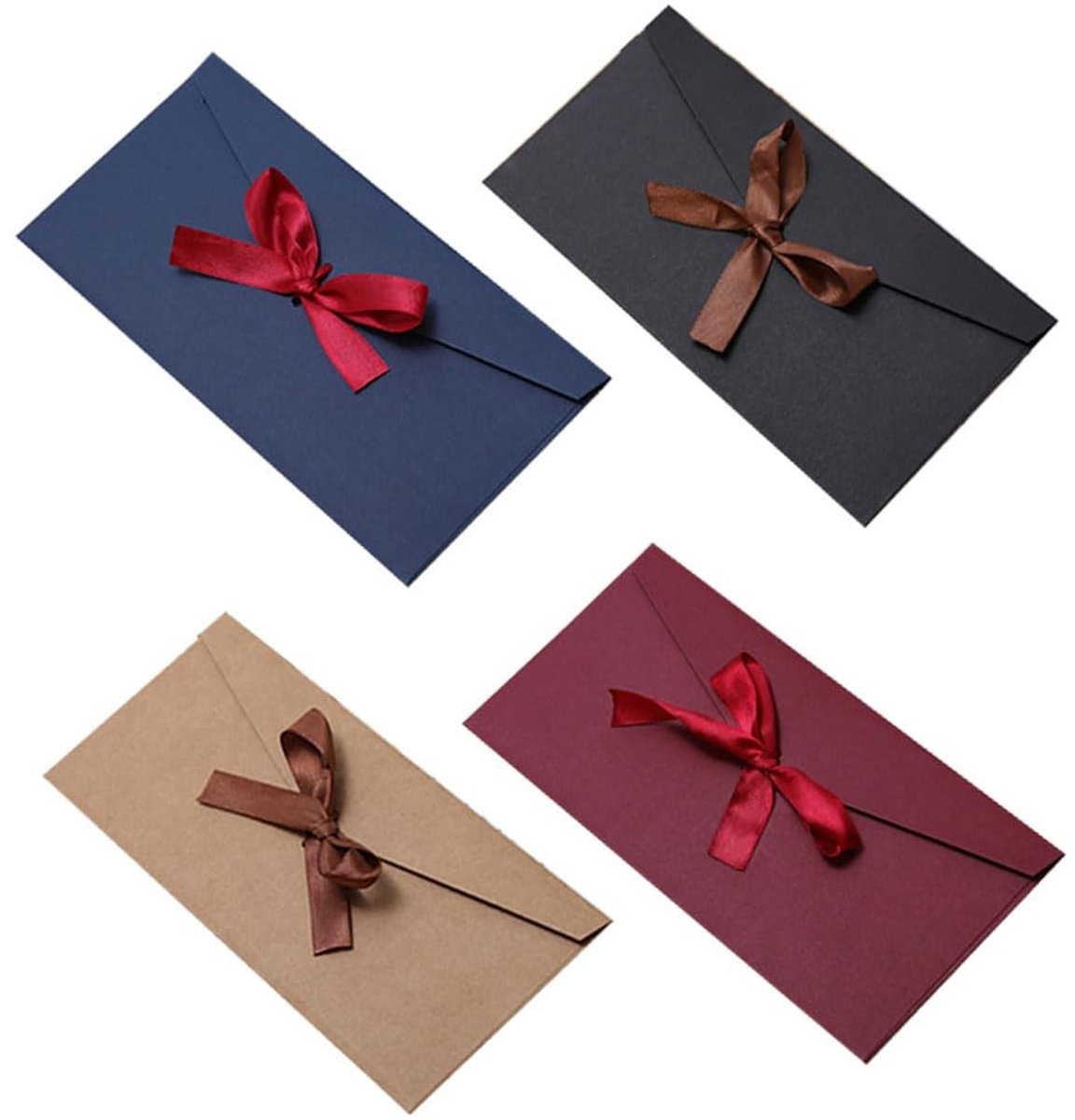 SolidKeus - Set van 20 Vintage Enveloppen met Strik in 4 Kleuren