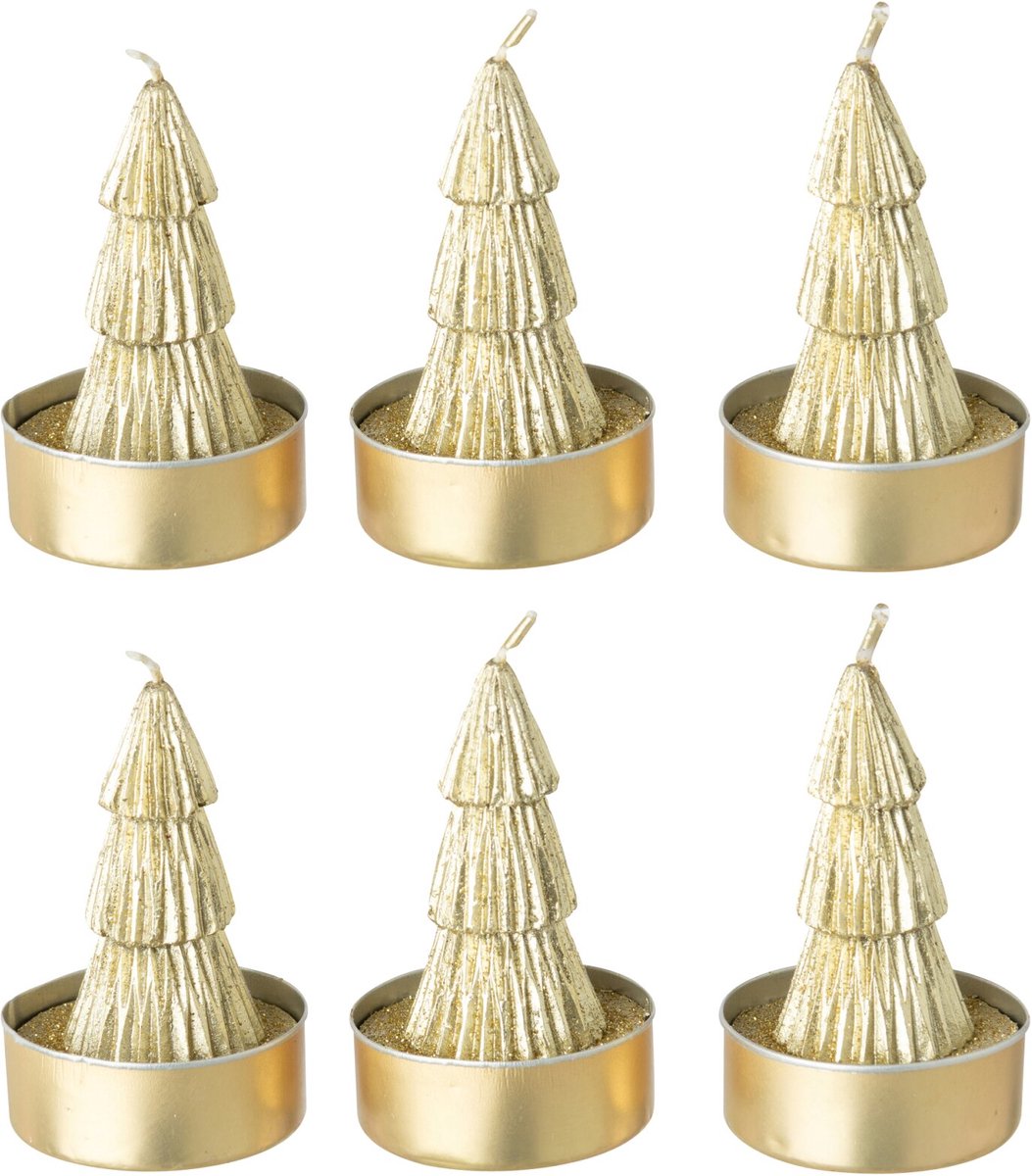 J-Line Dennenboomkaarsen - paraffine - goud - doos van 6