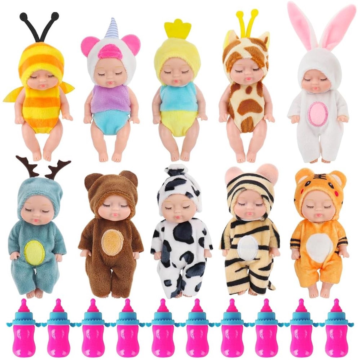 SolidKeus - Set van 10 Mini Reborn Dolls met 10 Flessen