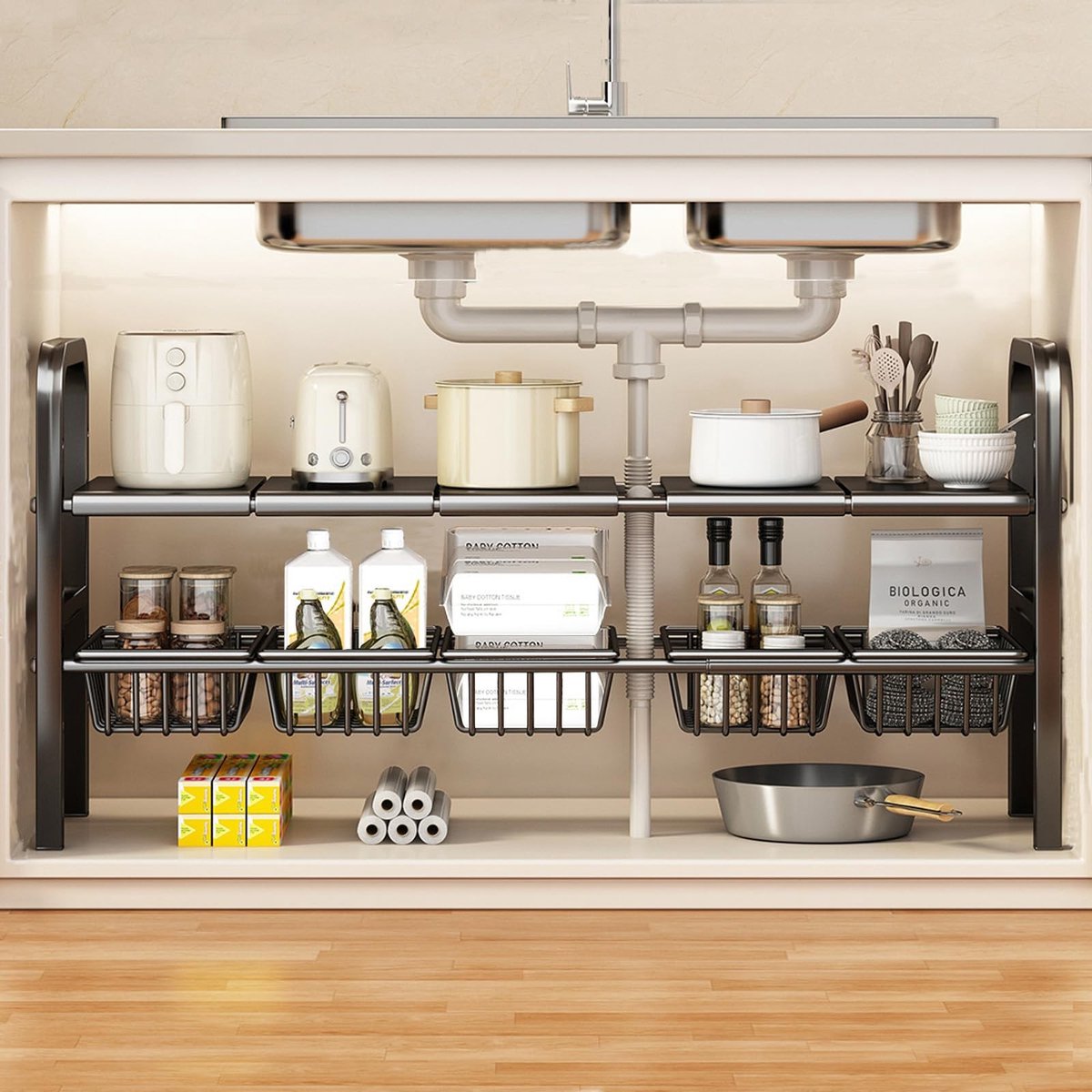 SolidKeus - Keuken Organiser met 2 Niveaus en Uittrekbaar Ontwerp