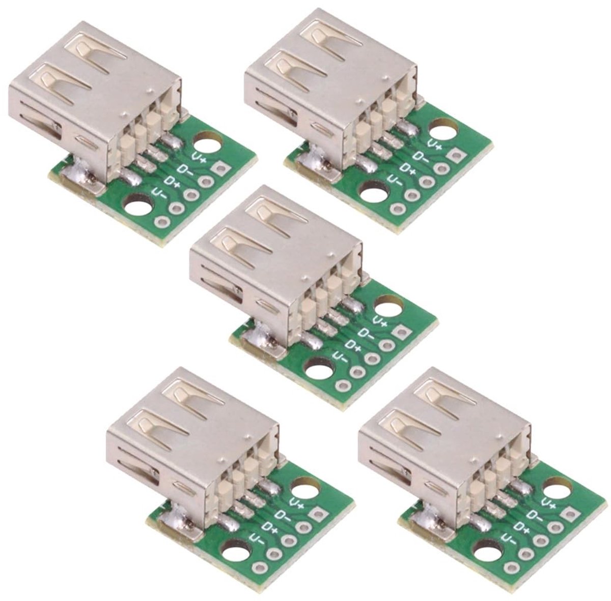 SolidKeus - Set van 5 DIY USB 2.0 Type-A Vrouwelijke Connectoren met PCB Montage