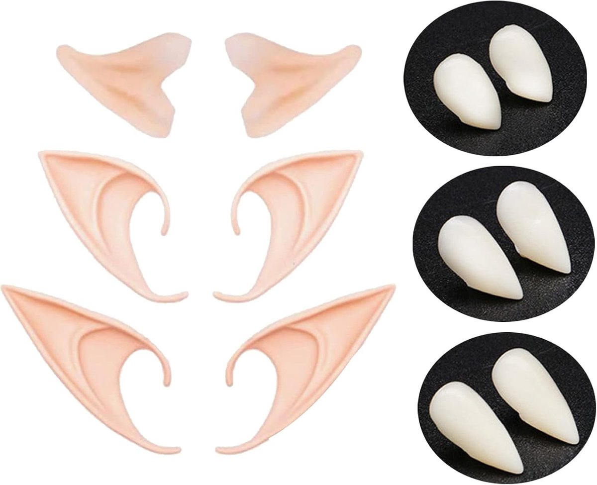 Vampier Tanden voor Kinderen met Zelfklevende Cosplay Elf Oren - 3 Pairs voor Halloween en Carnavalsfeest