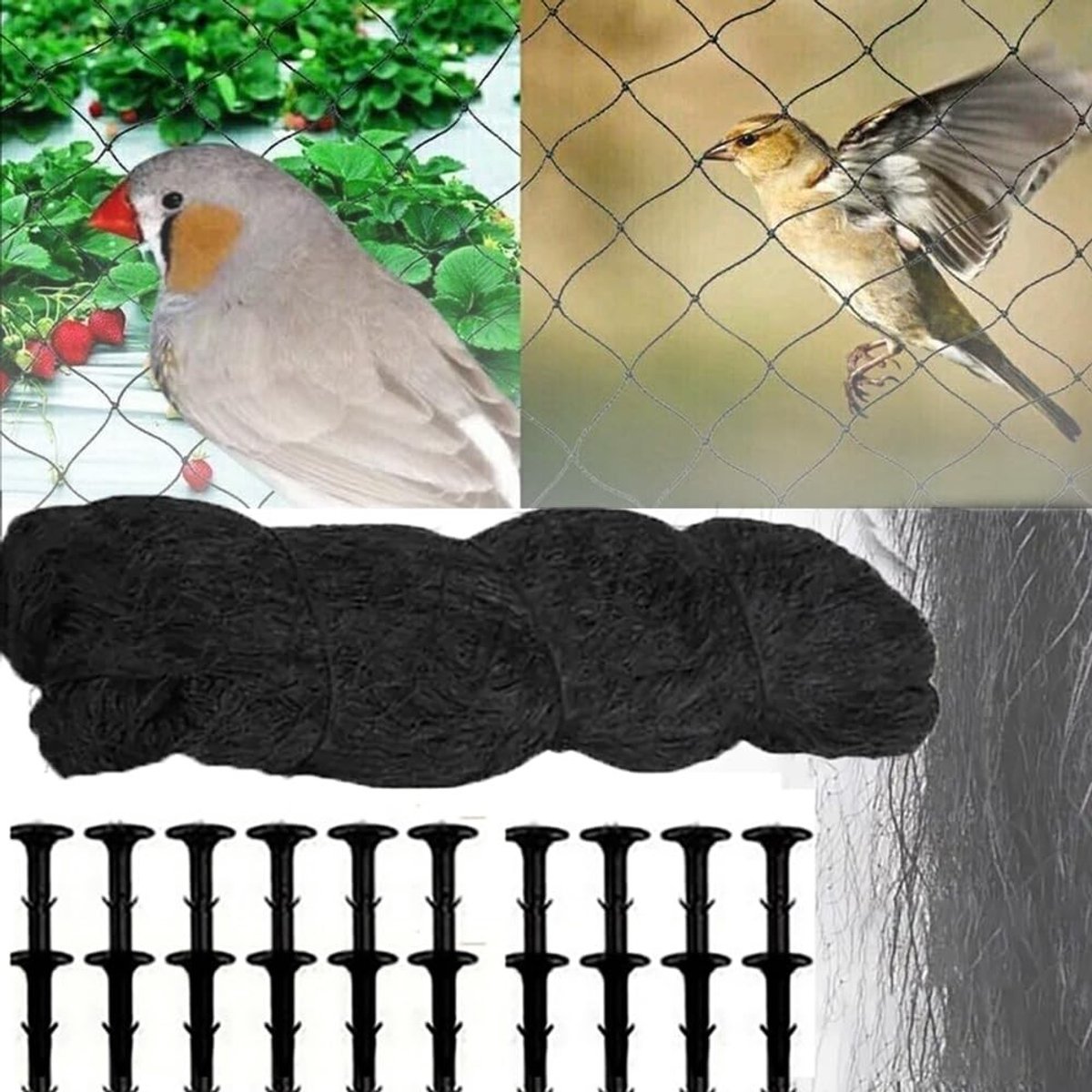 Dailygoods- Vogelbeschermingsnet 30 x 5 m - Duurzaam Tuinnet - UV-bestendig - Herbruikbaar - Met 20 Grondpennen - Flexibel en Rekbaar