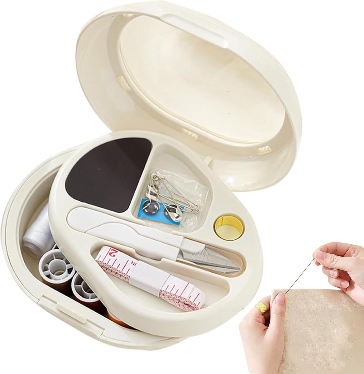 Handnaaikit - Naaipakket - Kleding repareren - Transparant deksel - Compact ontwerp - Wit
