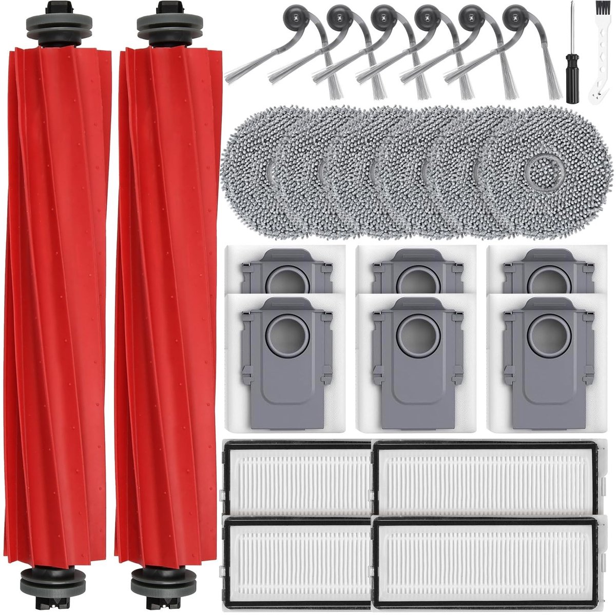 Dailygoods- Accessoires voor Roborock QV 35A/QV 35S - 2 Hoofdborstels - 6 Stofzakken - 6 Dweilpads - 4 HEPA-filters - 6 Zijborstels - Premium Kwaliteit - Robotstofzuiger