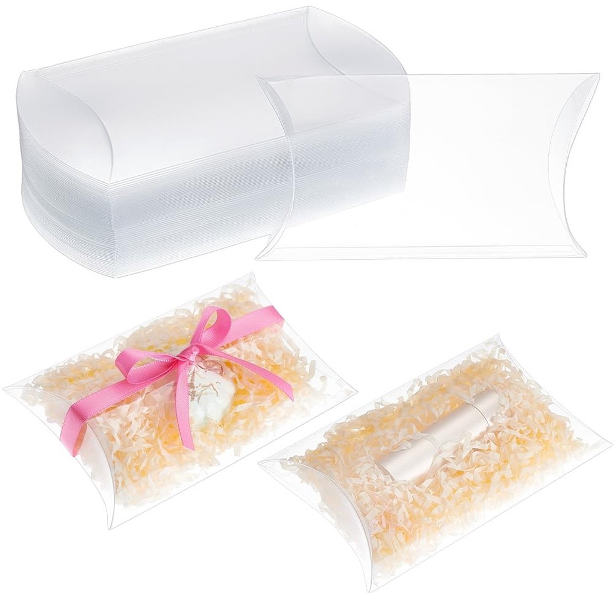 Dailygoods- Geschenkdoosjes 60 stuks - Doorzichtige Kunststof - Kussenvormig - 14 x 9 x 3 cm - PVC Snoepdozen - Cadeauverpakking - Perfect voor Bruiloft en Verjaardag - Traktatiebox