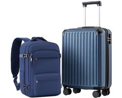 Merkloos Dailygoods- Cabinekoffer 55 × 40 × 20 cm - Handbagage Koffer - Harde Koffer met TSA-slot - 4 Dubbele Wielen - Set met Rugzak - Handbagagekoffer